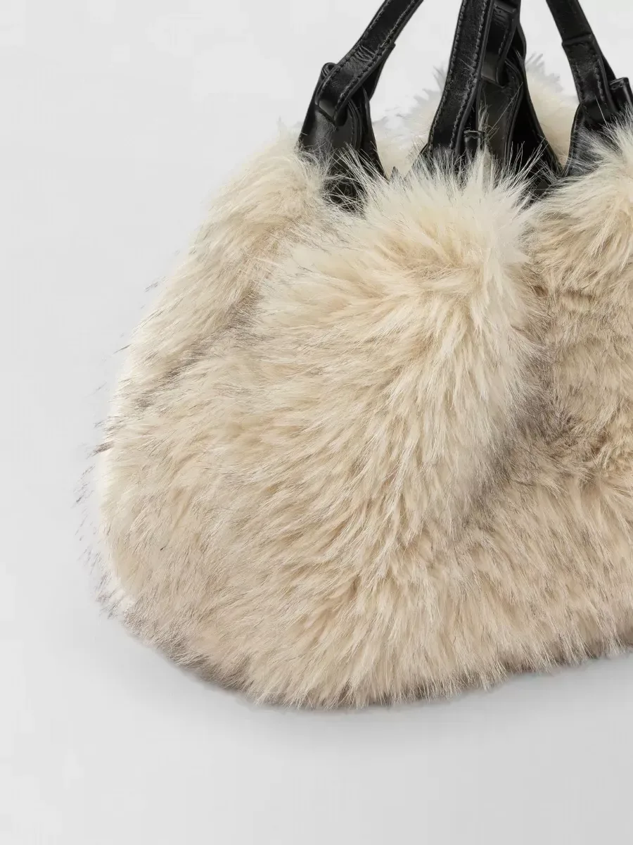 Gianni Chiarini Faux Fur Tote in Beige, photo 4