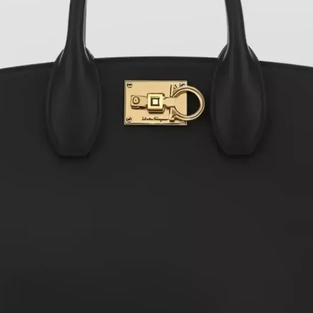 Mala tote Ferragamo The Studio Small em preto, pormenor