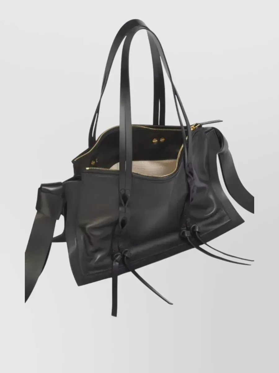 Marni Small Leather Tote in nero, foto 4