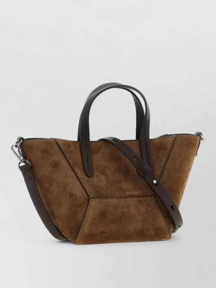 Mini tote Brunello Cucinelli in camoscio e pelle marrone, foto 3
