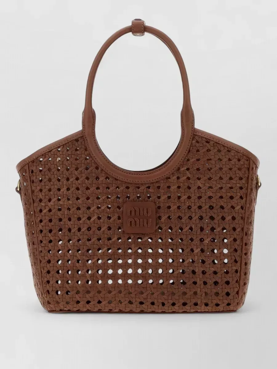 Miu Miu Woven Leather Tote in Brown, photo 1