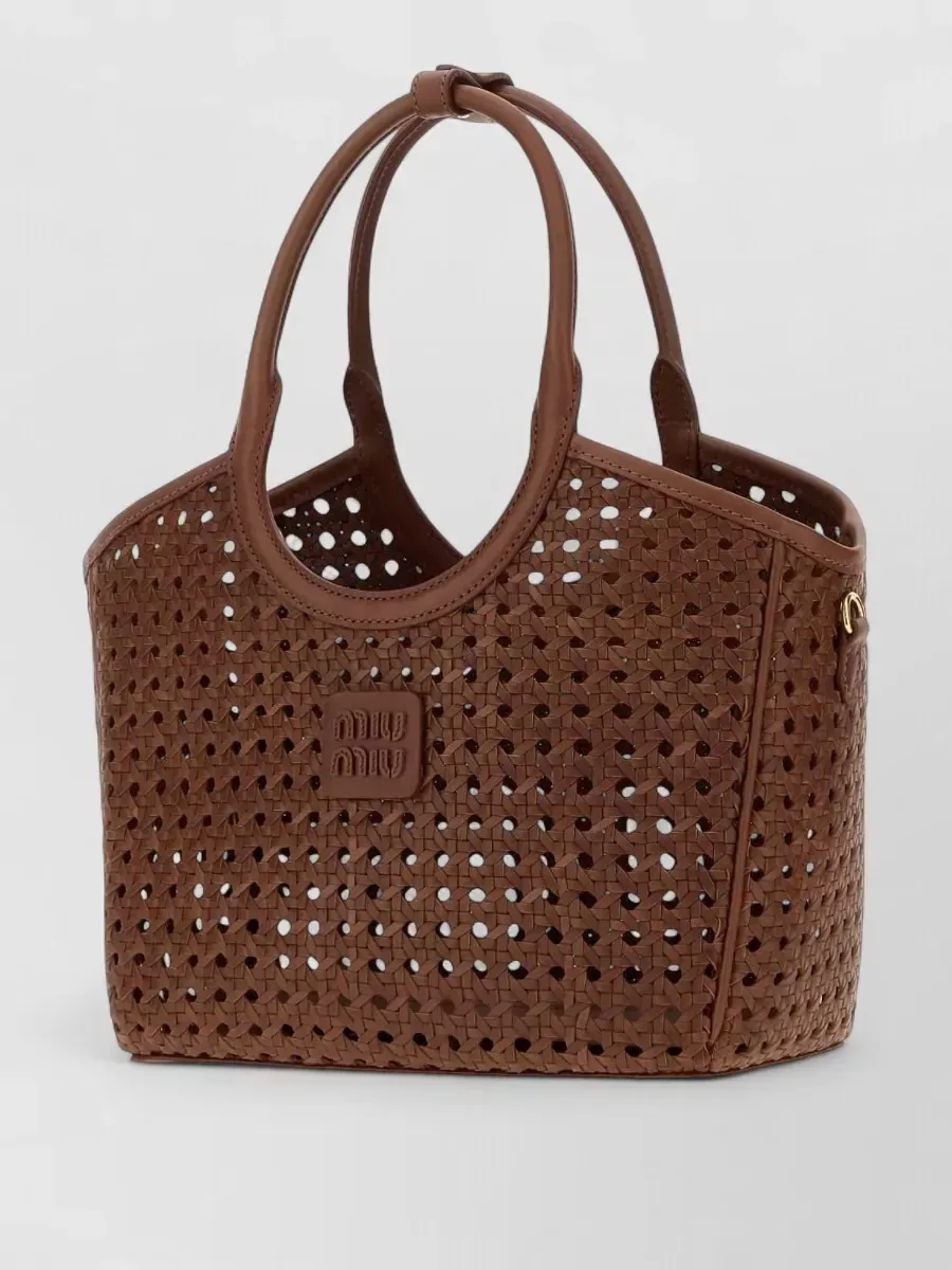 Miu Miu Woven Leather Tote in Brown, photo 2