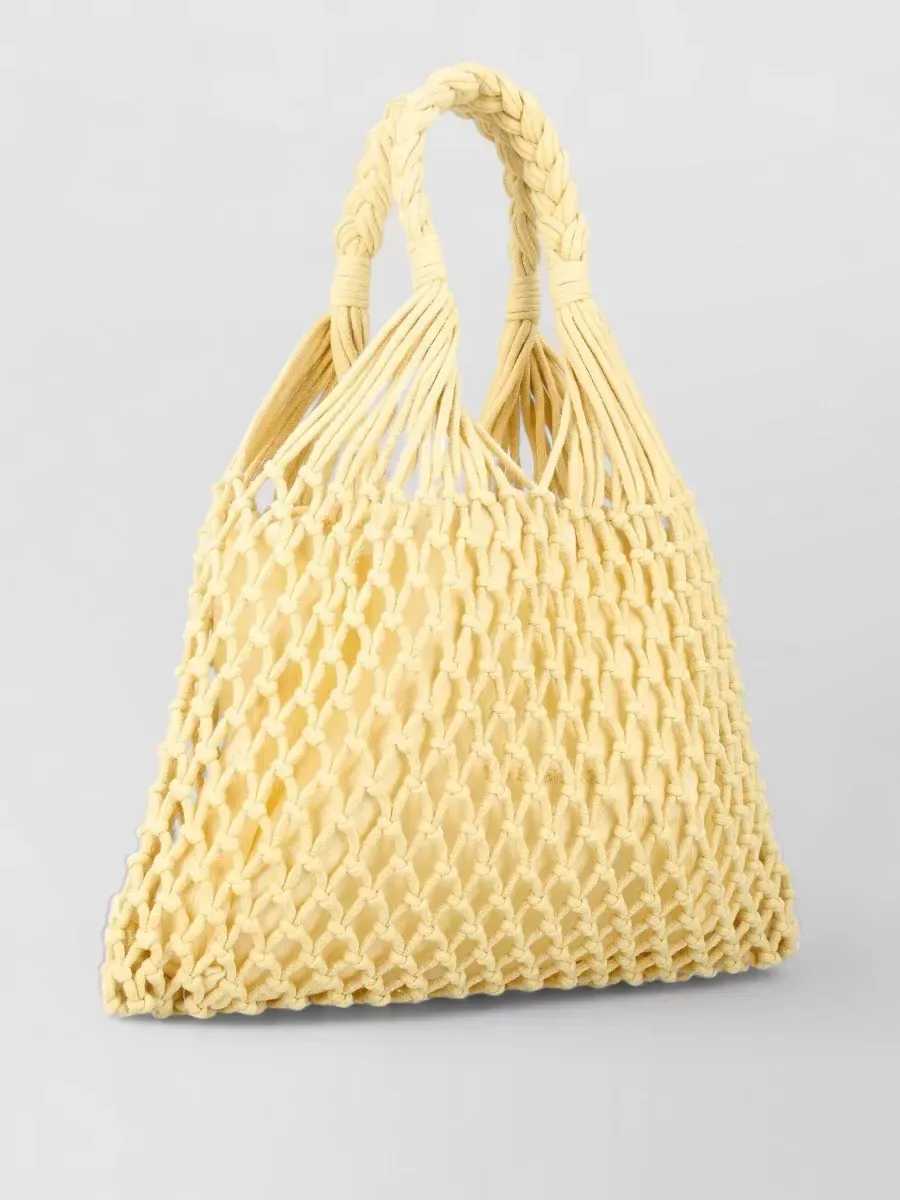 The Frankie Shop Macramé Tote in Pale Yellow, photo 1