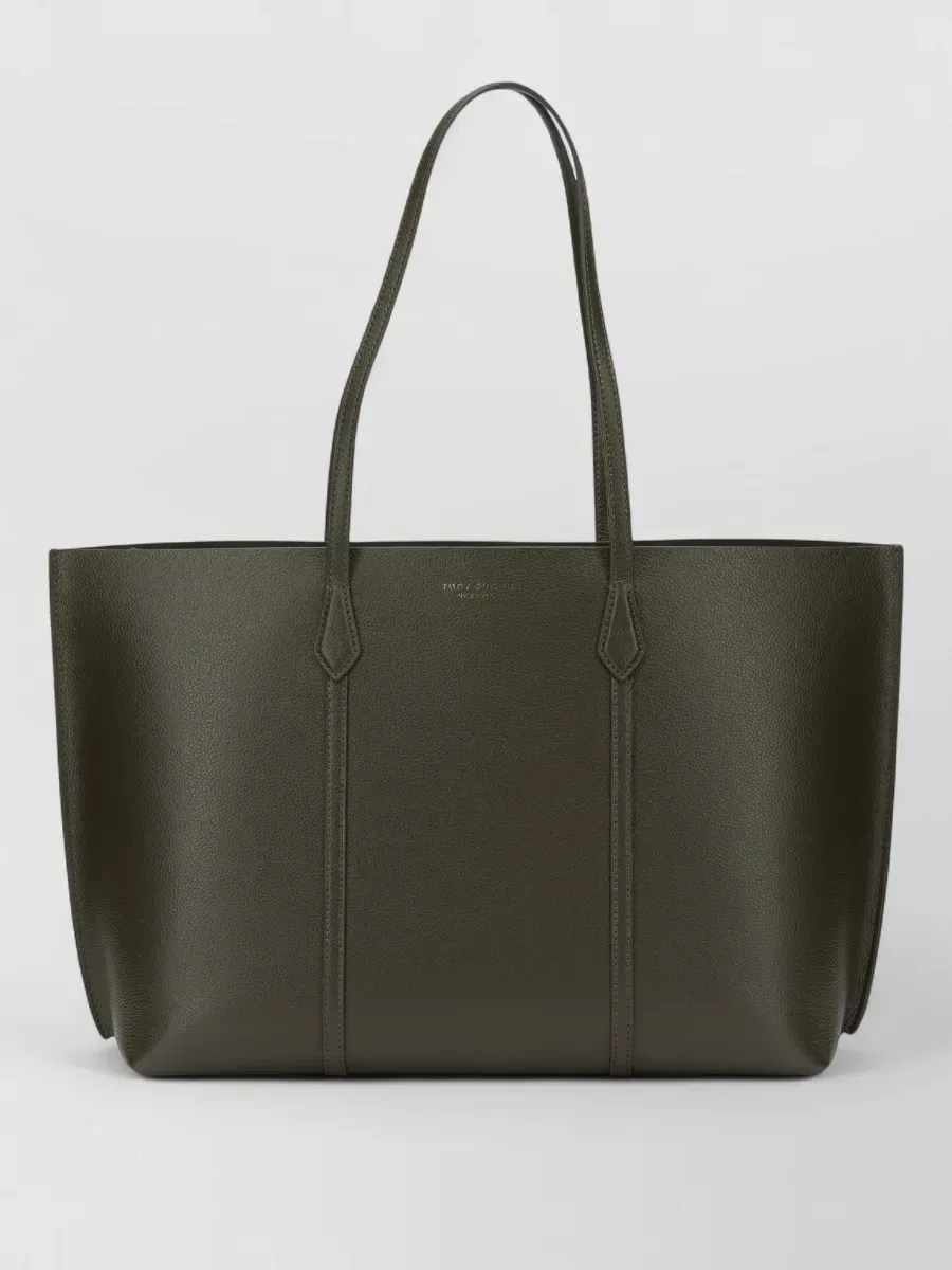 Tory Burch Leather Shoulder Tote em verde-azeitona, foto 1