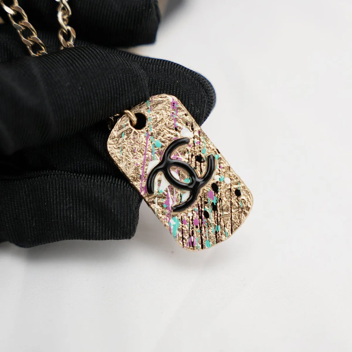 Chanel Long CC Dog Tag Necklace in Antique Gold, photo 3