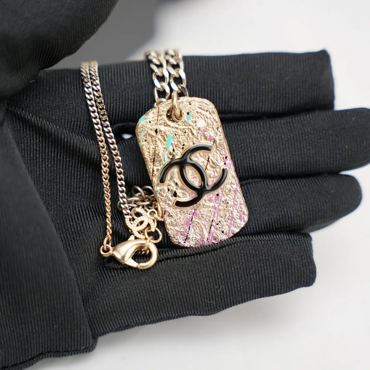 Chanel Long CC Dog Tag Necklace in Antique Gold, photo 4