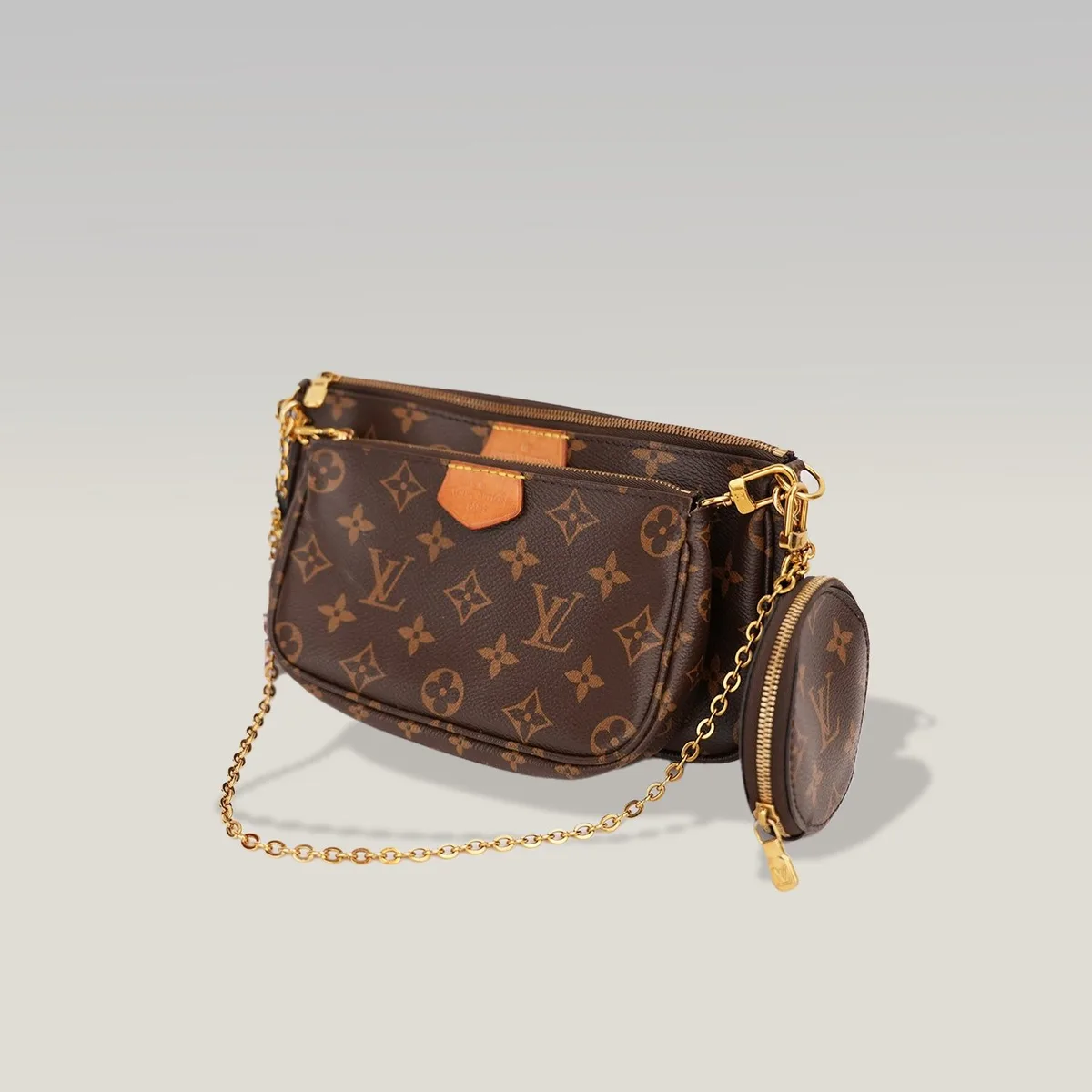 Louis Vuitton Multi Pochette Accessoires in Monogram Coated Canvas with Green Strap