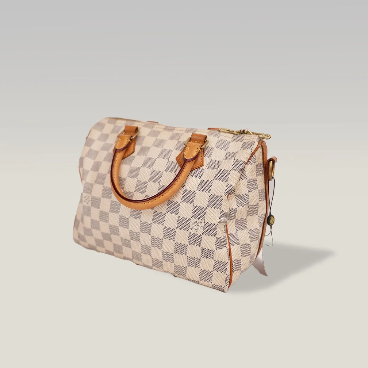 Pre-owned Speedy Bandoulière 25 in Damier Azur canvas, among the most popular Louis Vuitton Speedy sizes