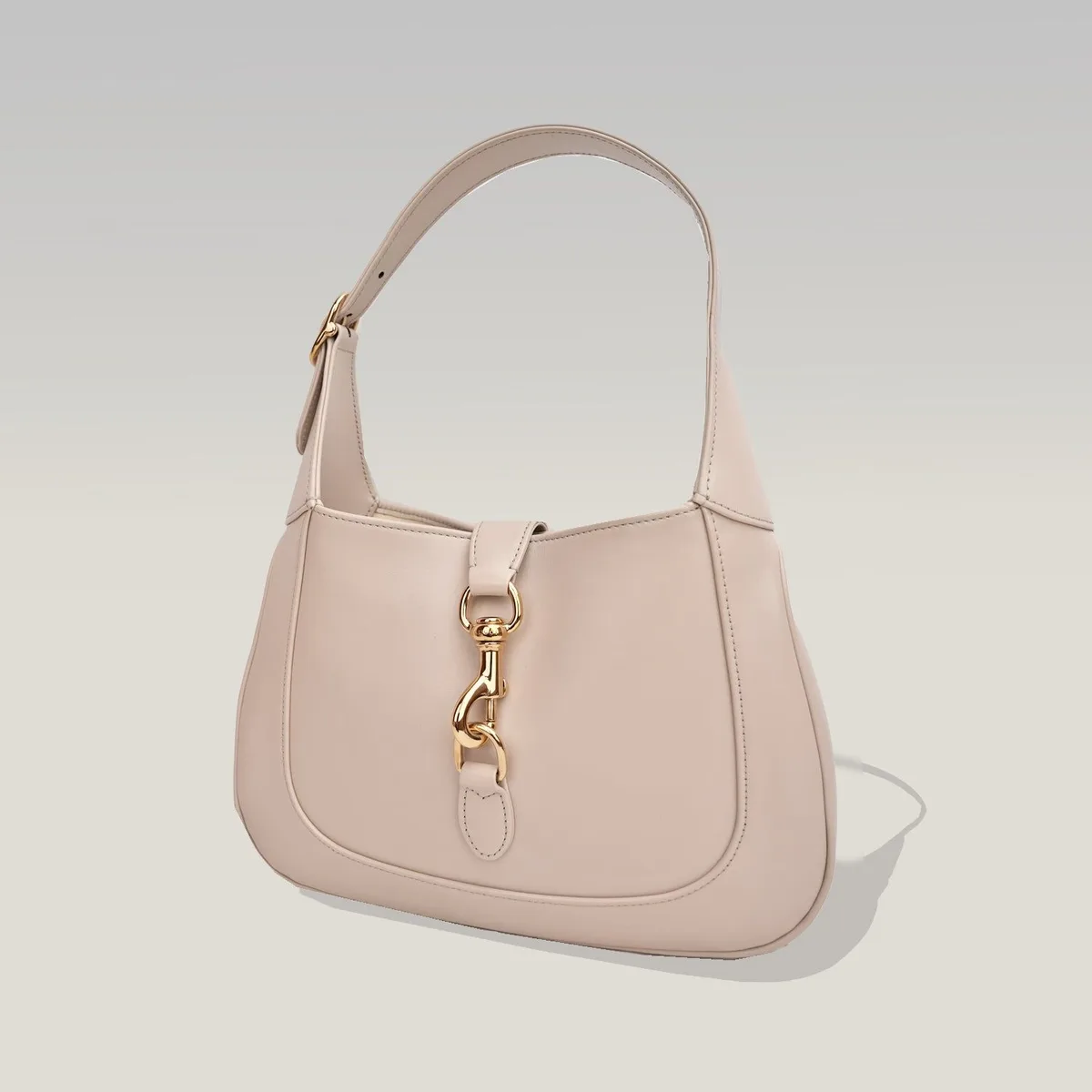 Gucci Jackie Medium Shoulder Bag in Beige Smooth Leather with Piston Closure