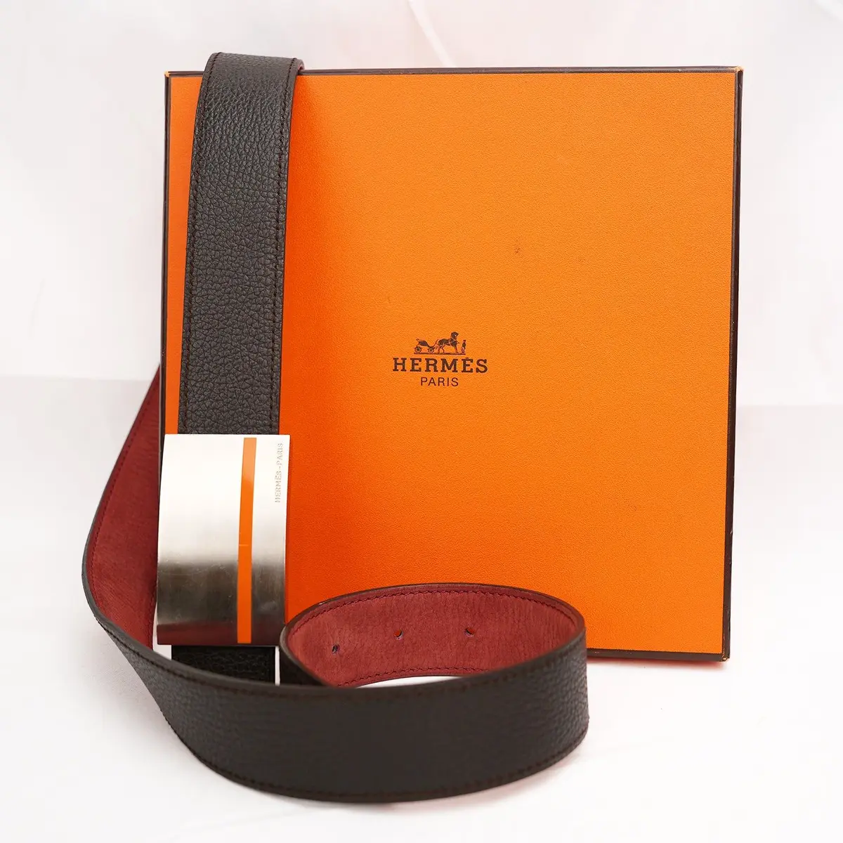 Cintura Hermès in pelle a grana marrone, foto 3
