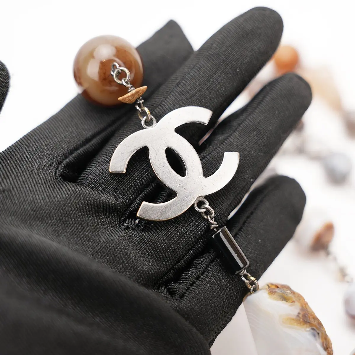 Chanel collana lunga CC argento e multicolore, foto 6