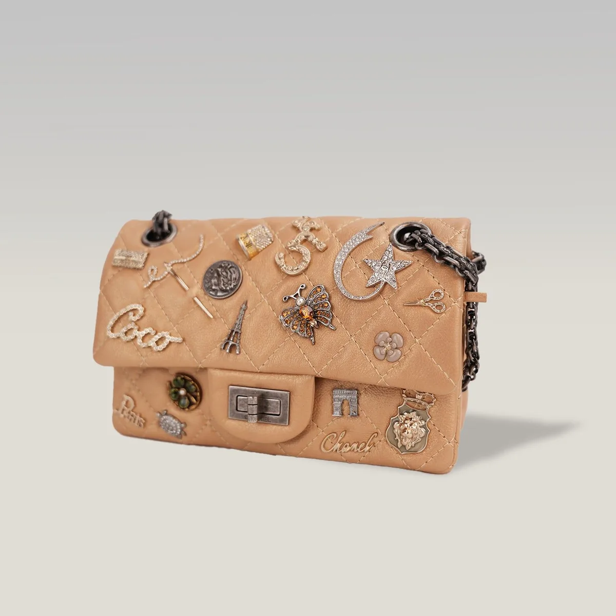 Chanel Reissue Lucky Charms Mini in Beige Calfskin with Chain and Charms
