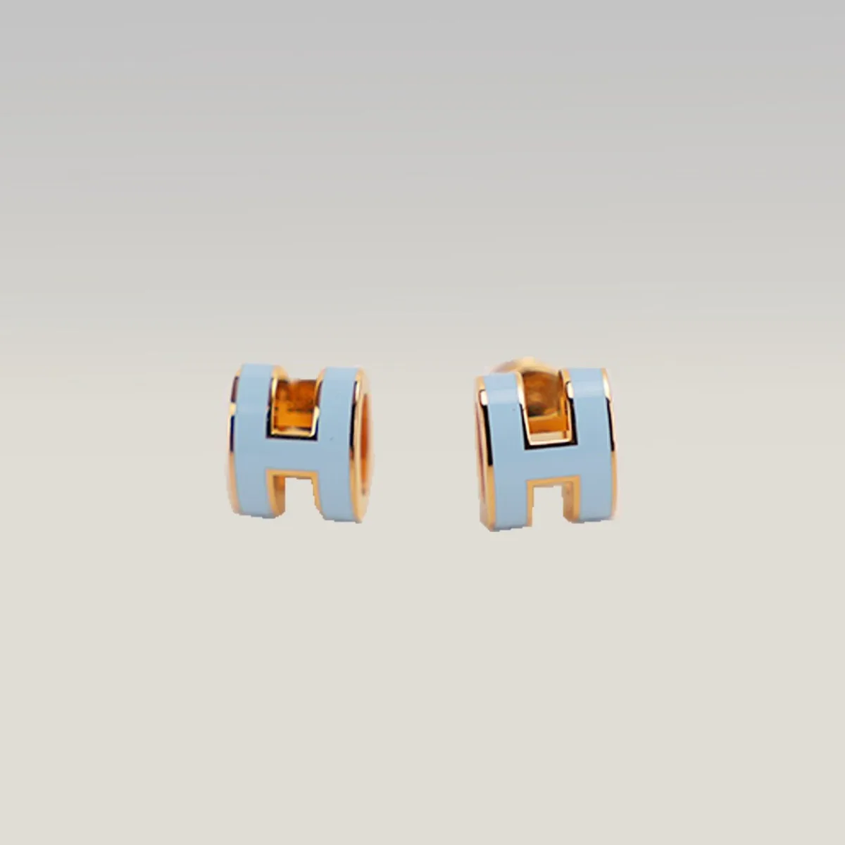 Hermès Pop H Mini Earrings in Gold and Light Blue, photo 2