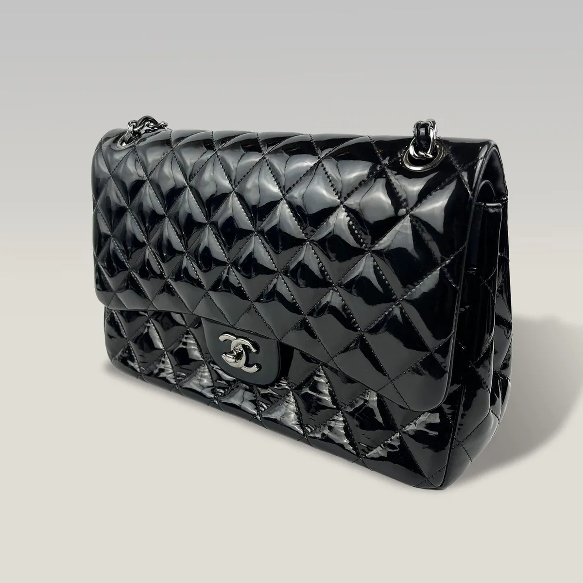 Chanel Classic Flap Jumbo in Black Patent Leather with Ruthenium Hardware