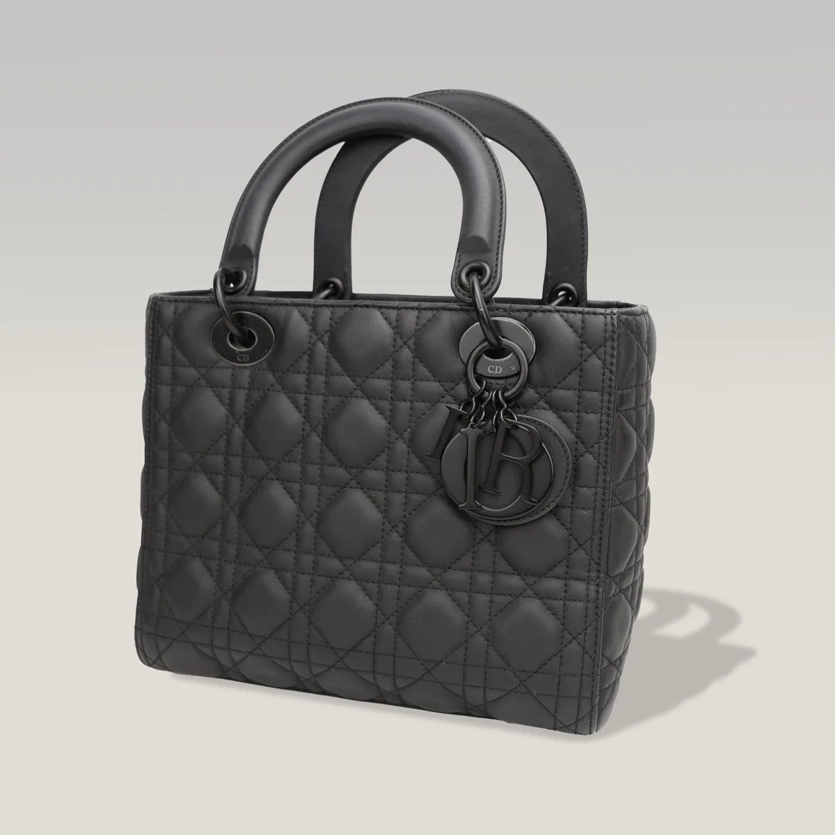 Dior Lady Dior Medium in Matte Black Cannage Calfskin with Shoulder Strap