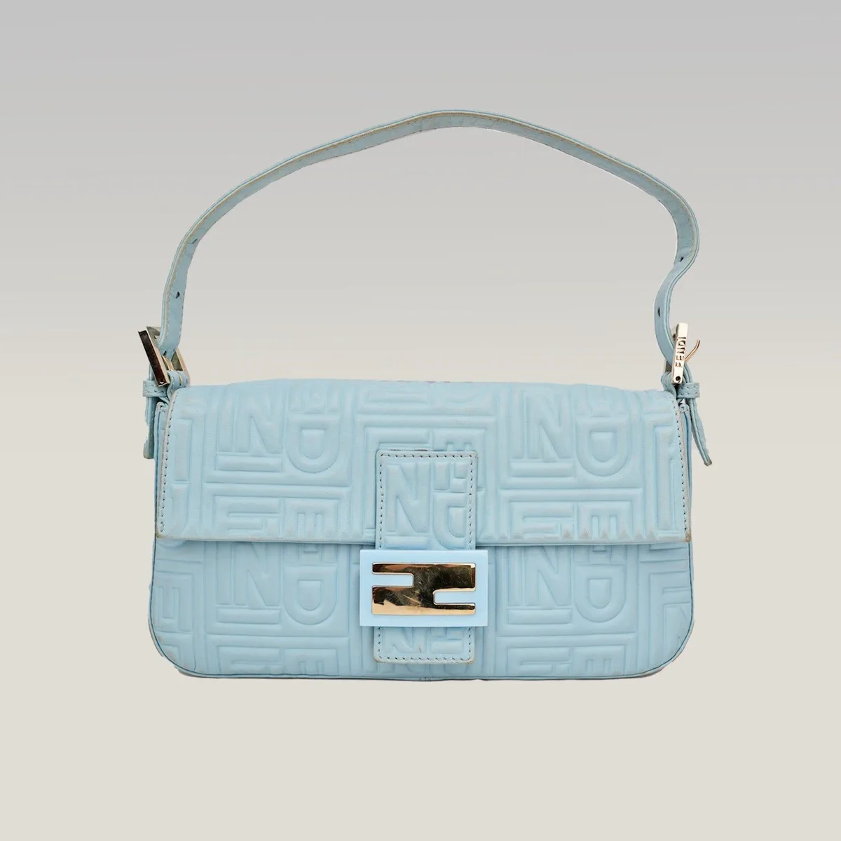 Fendi FF Embossed Shoulder Bag in Sky Blue, photo 2