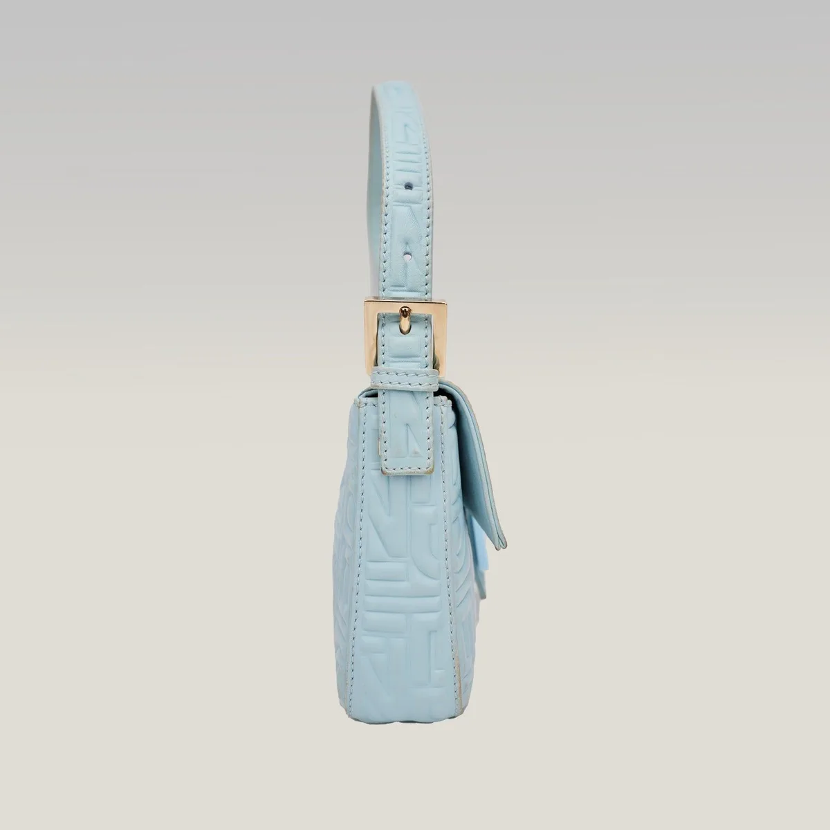Fendi FF Embossed Shoulder Bag in Sky Blue, photo 4