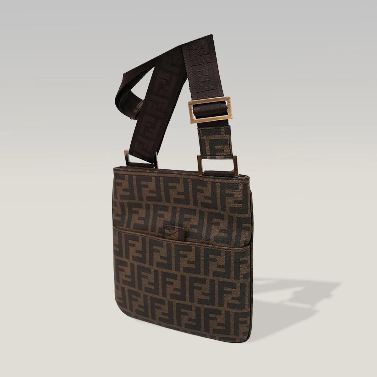 Pre-owned Fendi Zucca FF shoulder bag in brown canvas, a house relative of the Fendi vintage Baguette