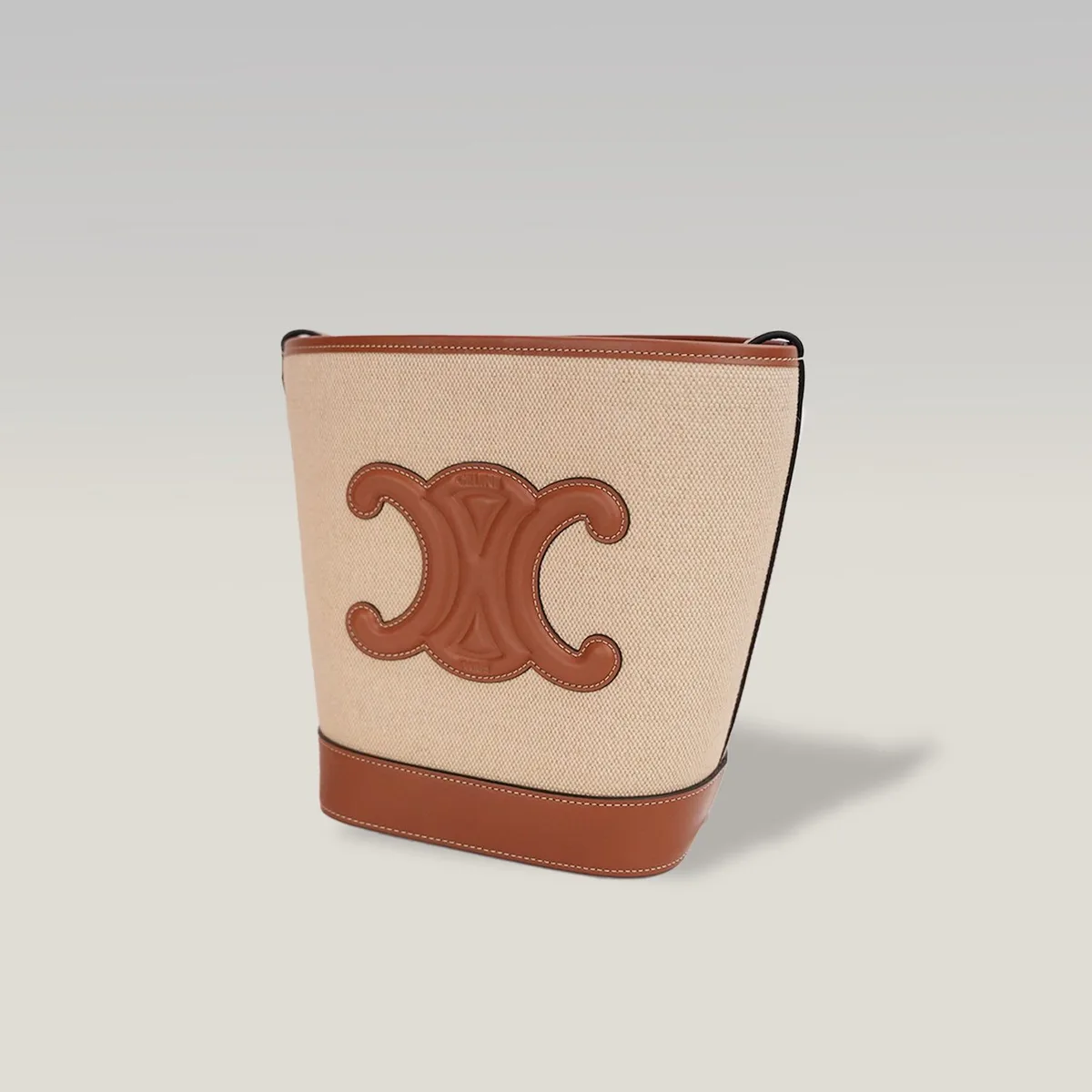 Celine Small Bucket Cuir Triomphe in Natural and Tan Canvas with Calfskin Trim