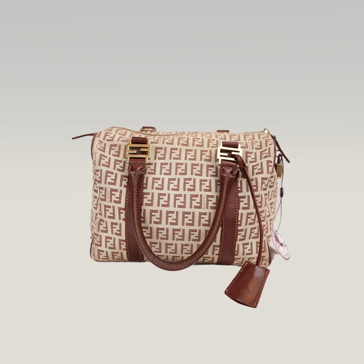 Fendi Zucchino Boston in Beige and Brown, photo 2