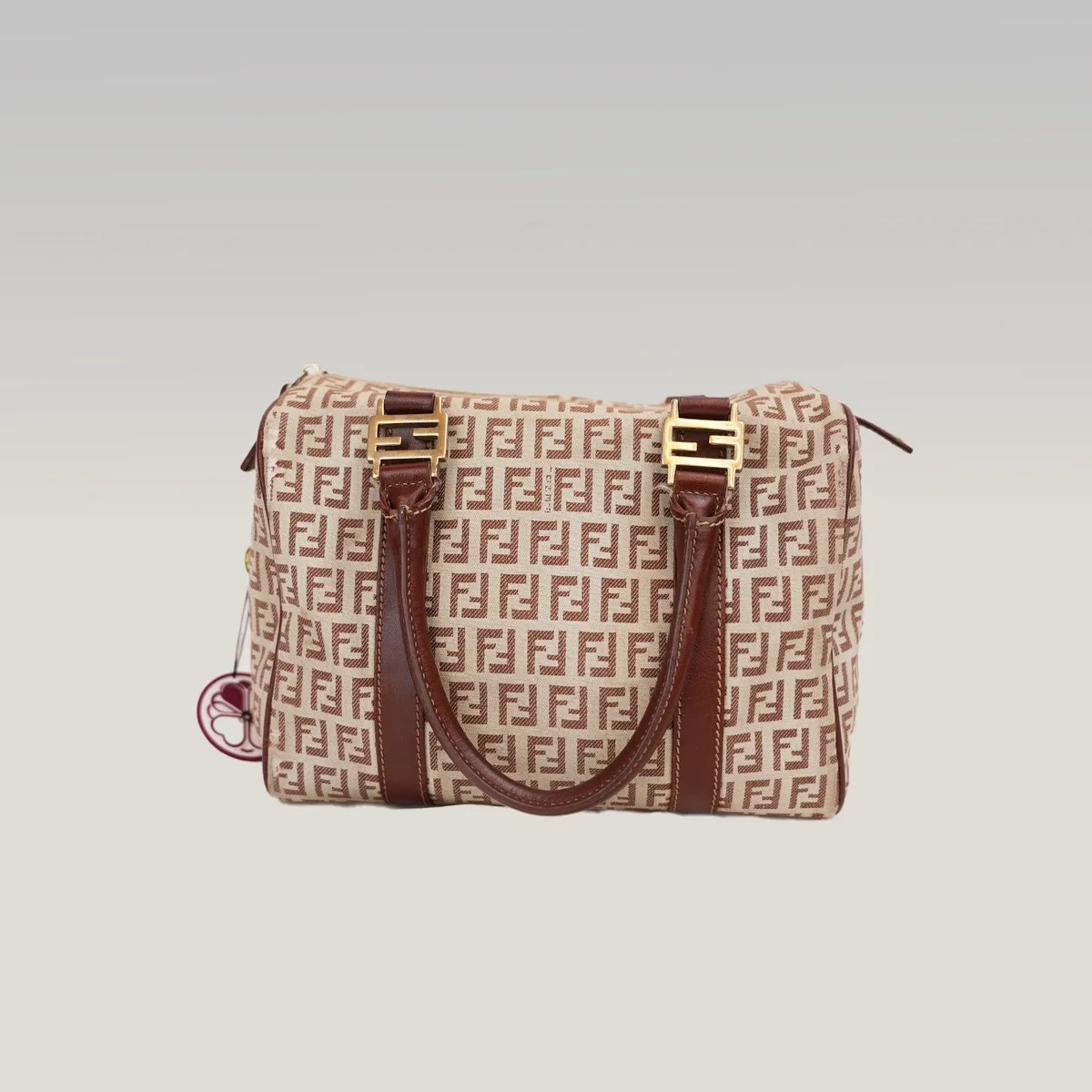 Fendi Zucchino Boston in Beige and Brown, photo 3