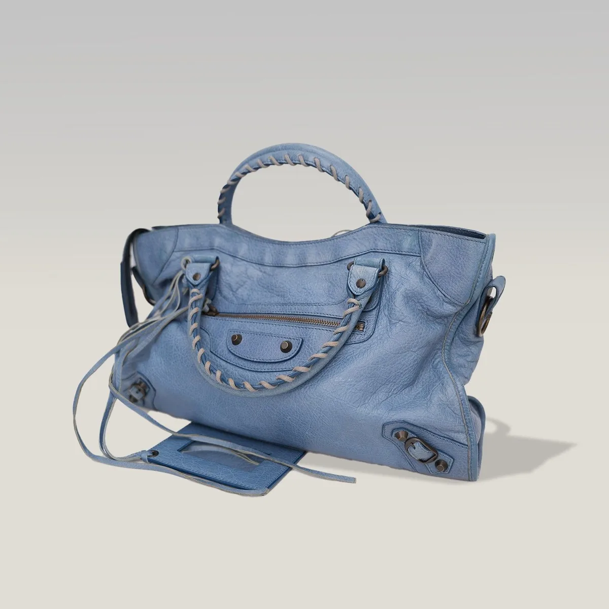 Balenciaga Classic City Shoulder Bag in Blue Leather with Mirror and Strap