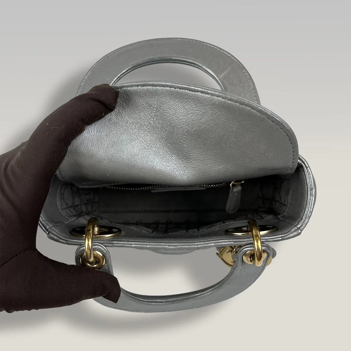 Dior Lady Dior Mini in Metallic Grey, photo 6
