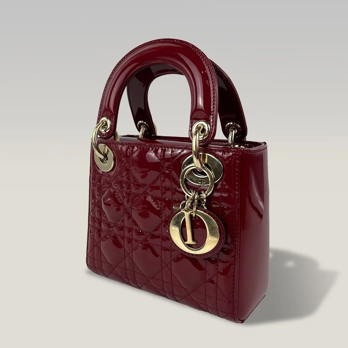 Dior Lady Dior Mini in Cherry Red Patent Leather with Gold-Tone Hardware