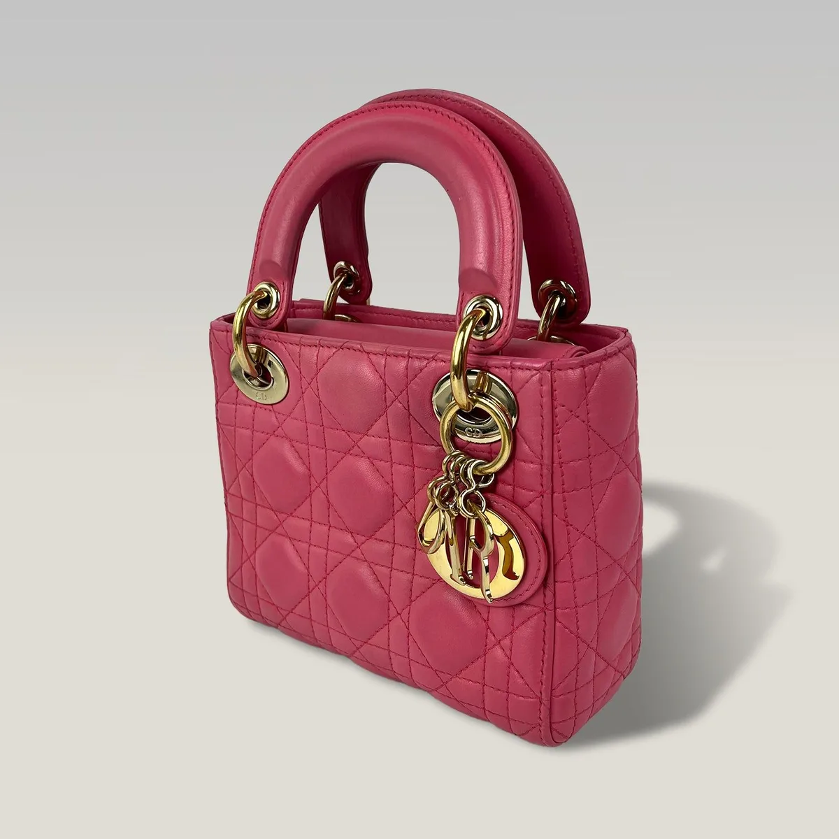 Dior Mini Lady Dior in Pink Cannage Leather with Gold-Tone Hardware