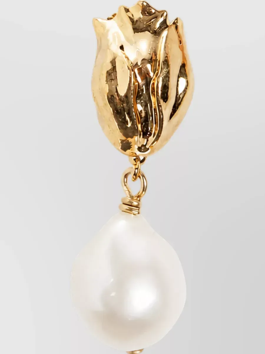 Chloé珍珠花朵吊坠耳环 金色，图2