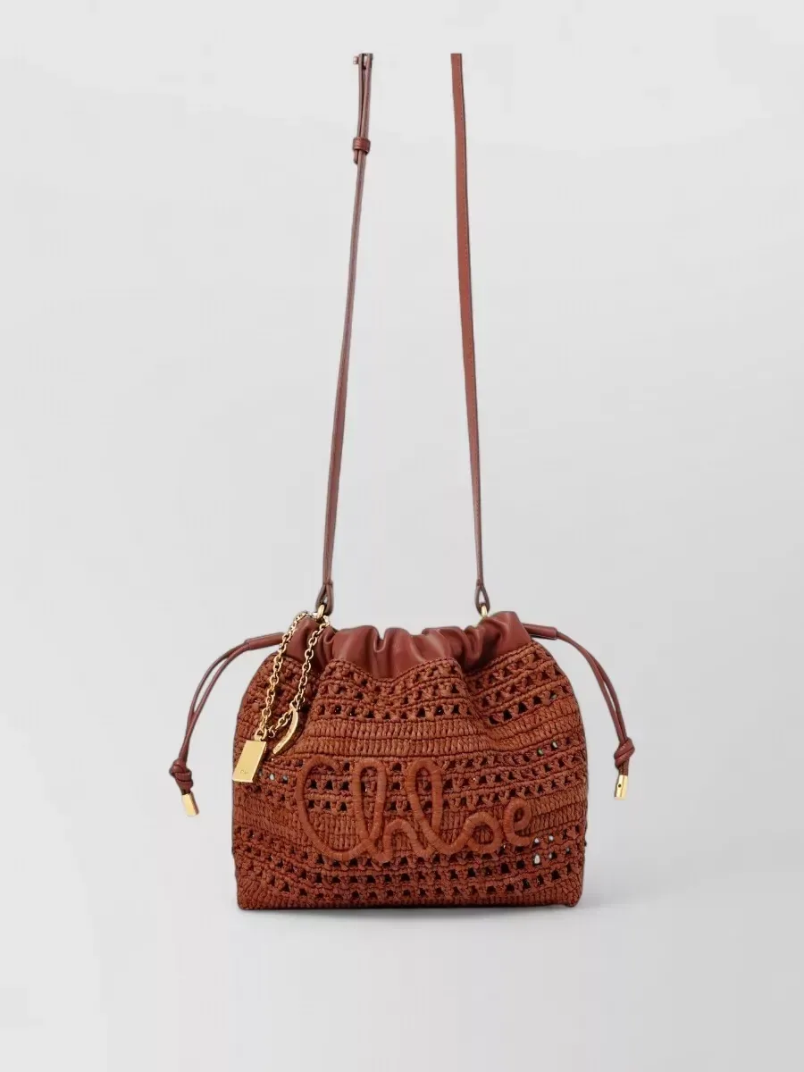Mini borsa a secchiello Chloé in rafia marrone, foto 3