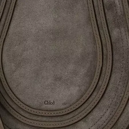 Mala de ombro Chloé Marcie cinzenta em camurça, pormenor