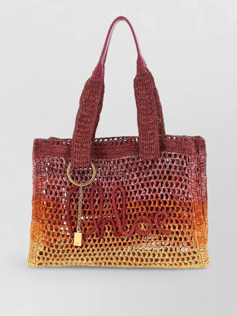Sac de plage Chloé Woody en raphia marron, photo 1
