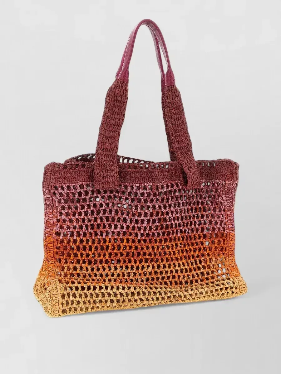 Sac de plage Chloé Woody en raphia marron, photo 2