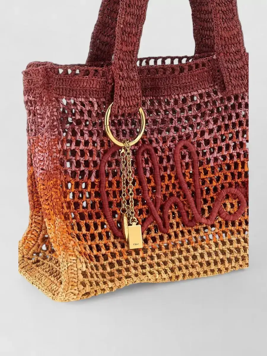 Sac de plage Chloé Woody en raphia marron, photo 3