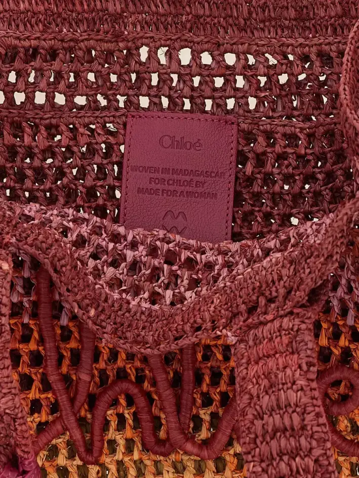 Sac de plage Chloé Woody en raphia marron, photo 4