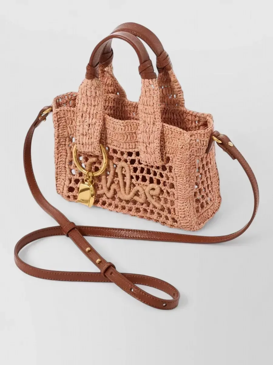 Chloé Mini Crochet Raffia Shoulder Bag in Beige, Foto 3