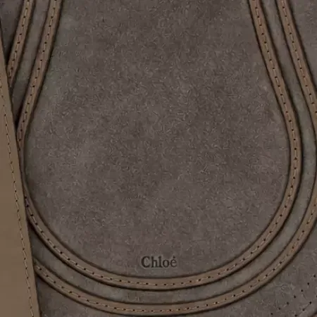 Sac porté épaule Chloé Marcie en daim, gris, détail