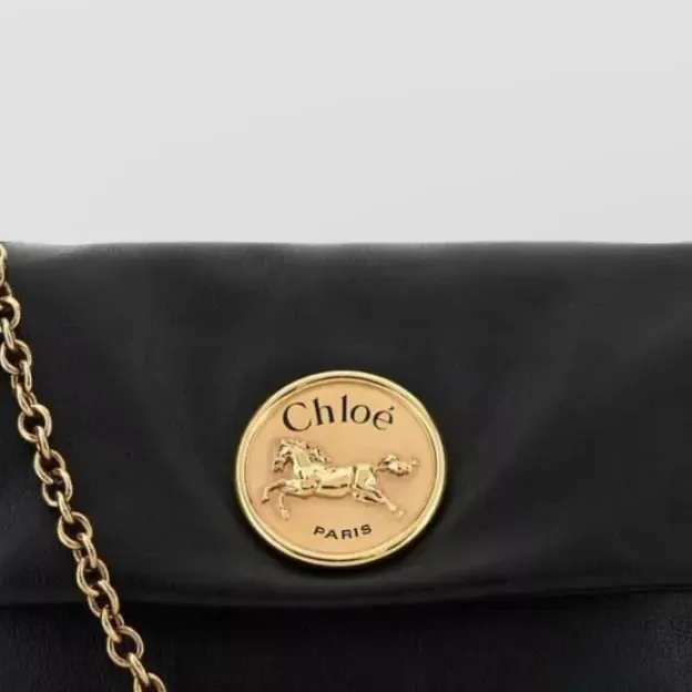 Borsa a spalla Chloé Heritage media in nero, dettaglio