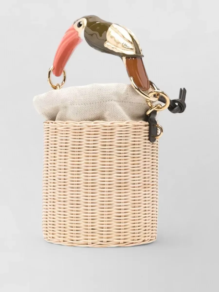 Chloé Raffia Toucan Bucket Bag en beige, photo 3