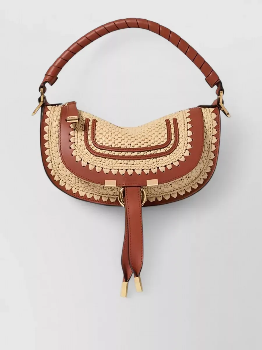 Mini pochette Chloé Marcie effet raphia en marron, vue 1