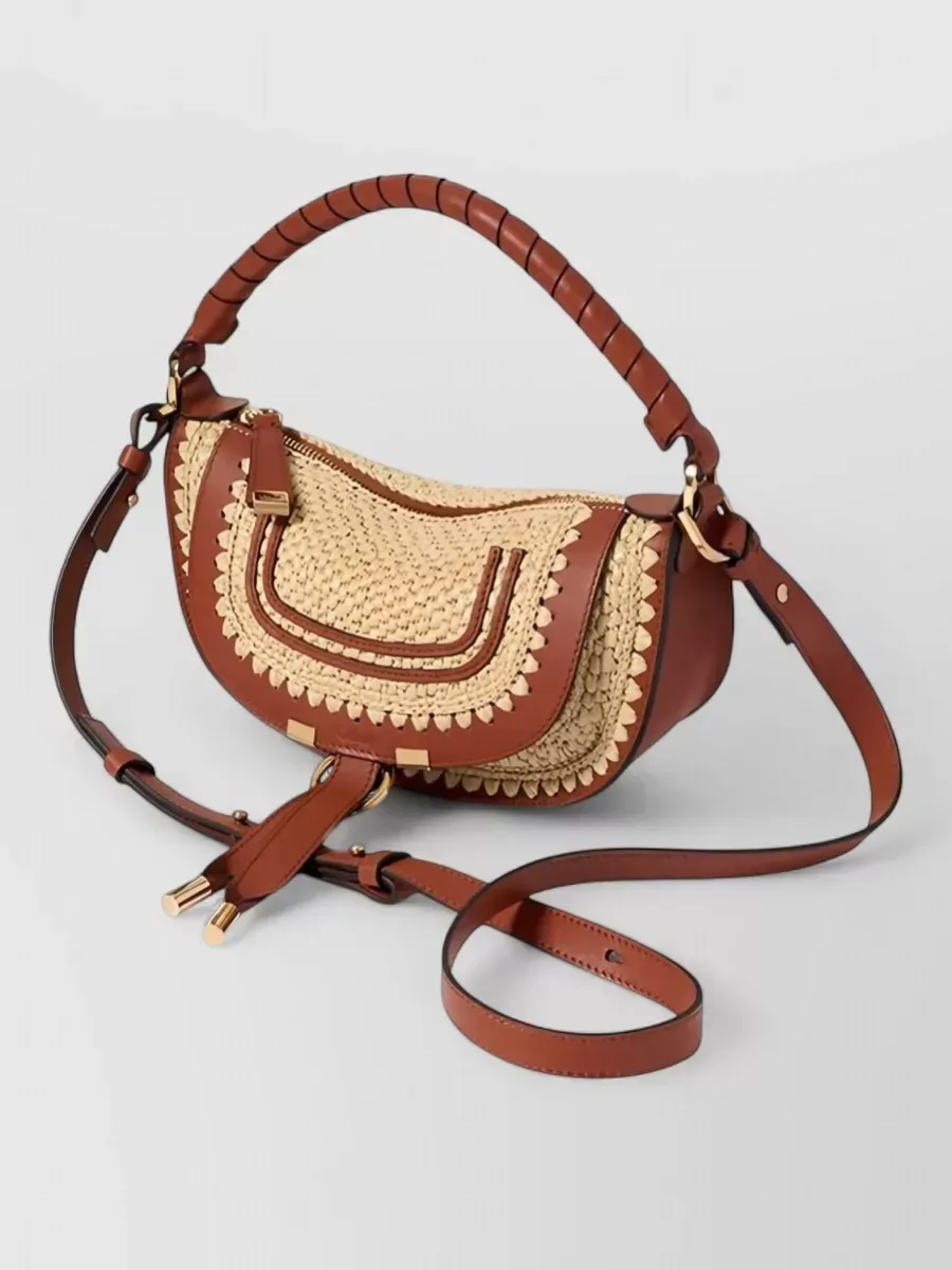 Mini pochette Chloé Marcie effet raphia en marron, vue 3