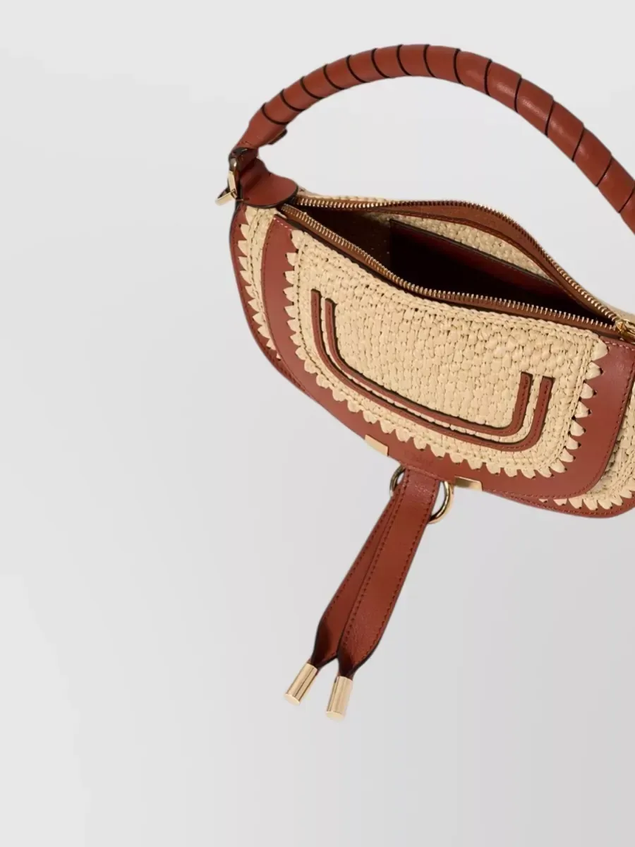 Mini pochette Chloé Marcie effet raphia en marron, vue 4