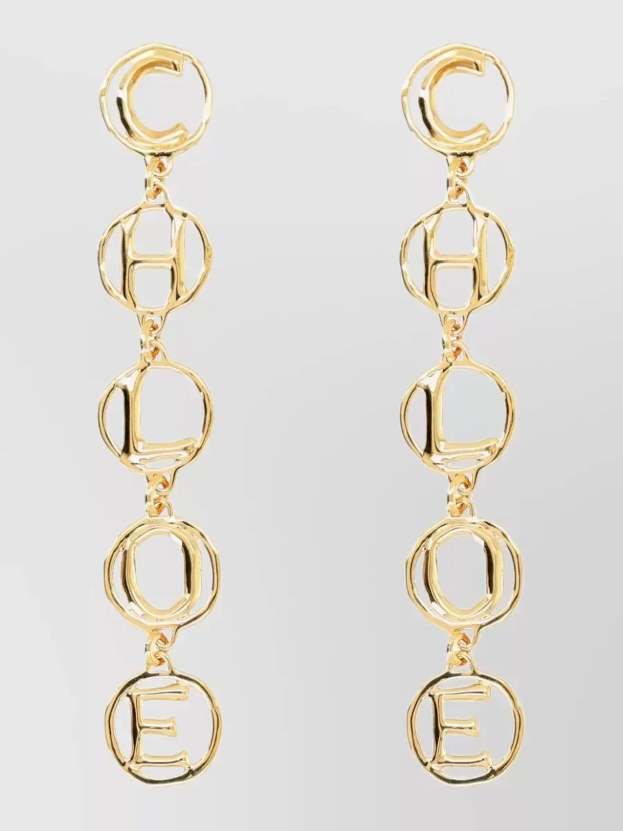 Chloé Script Drop Earring in Gold, photo 1