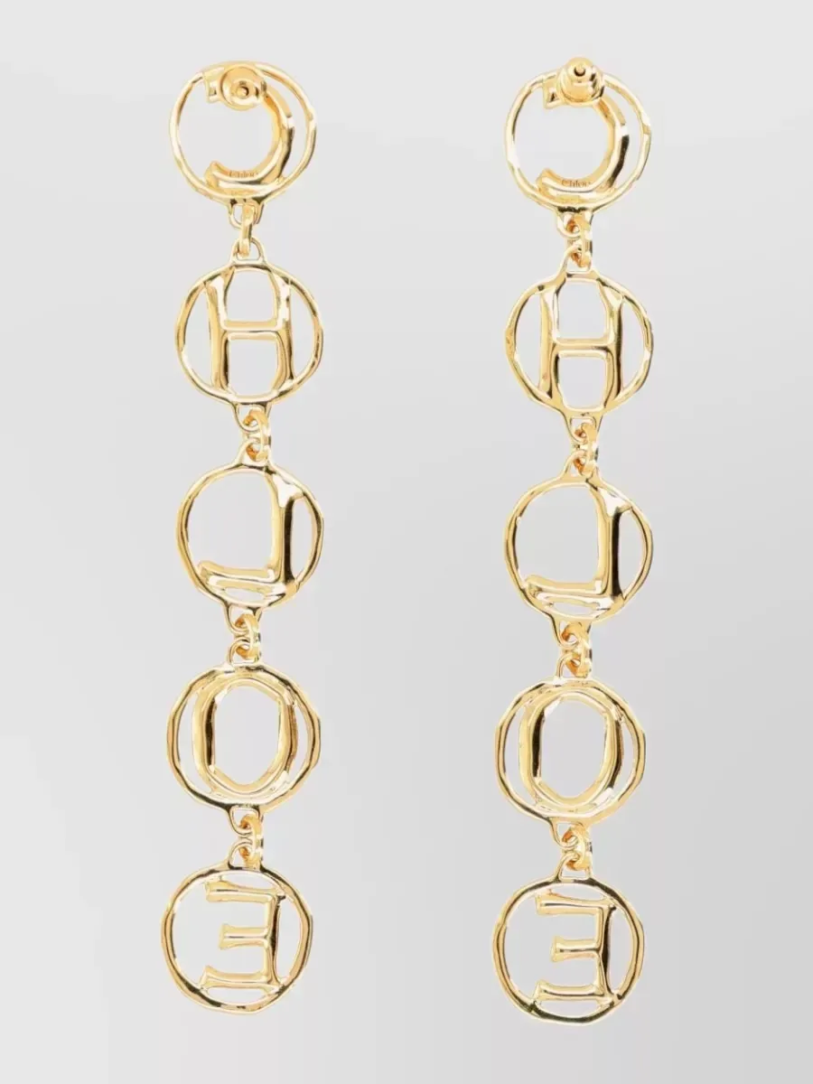 Chloé Script Drop Earring in Gold, photo 2