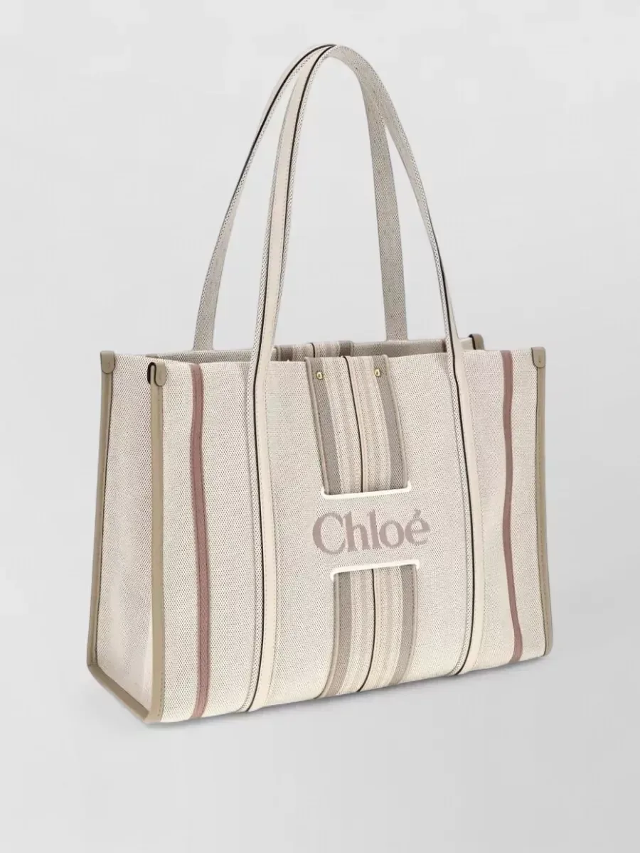 Chloé Woody Small Canvas Bag in Beige, photo 2