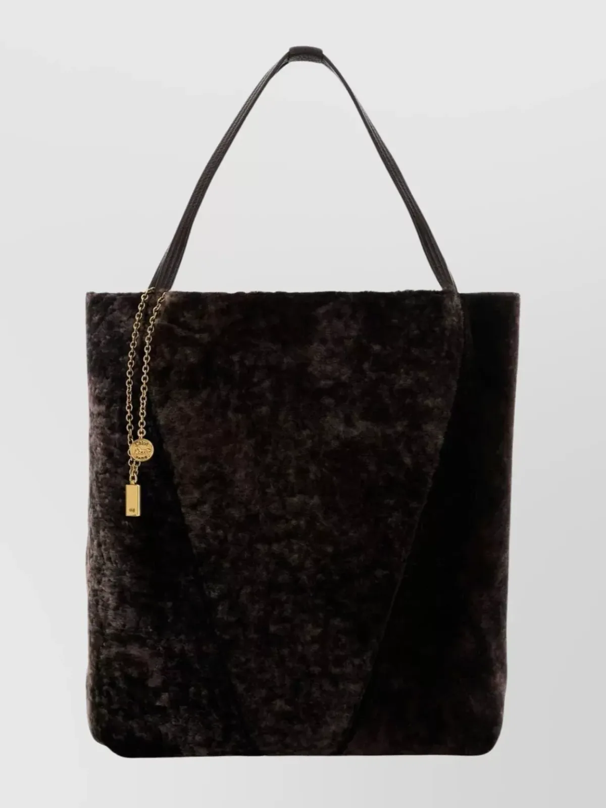 Chloé Spin Large Shearling Shoulder Bag in Dark Brown, photo 1
