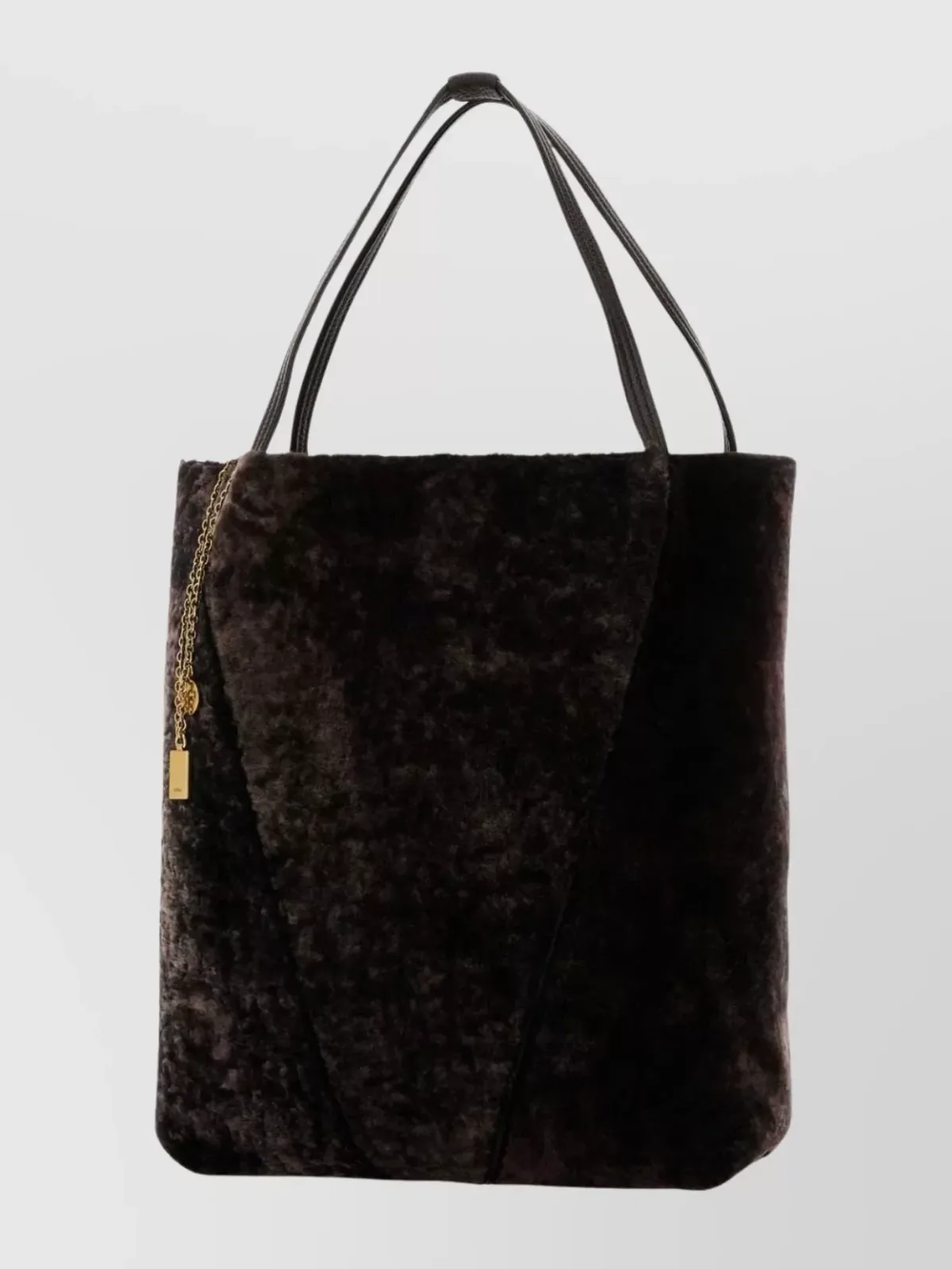 Chloé Spin Large Shearling Shoulder Bag in Dark Brown, photo 2